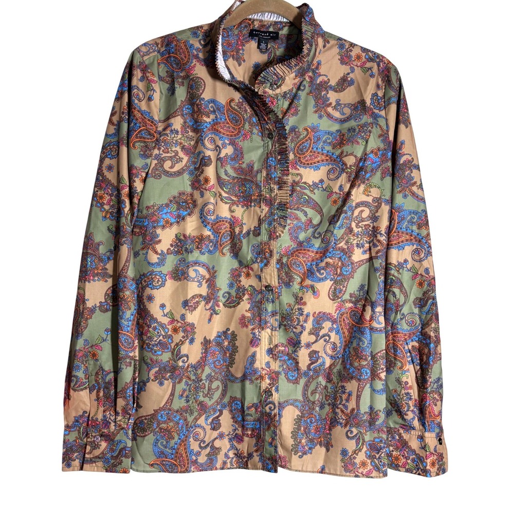 Current Air sz LG NWOT Paisley Button Front Long‎ Sleeve Shirt Top Blouse